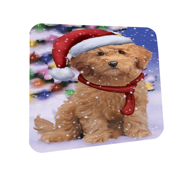 Winterland Wonderland Goldendoodle Dog In Christmas Holiday Scenic Background Coasters Set of 4 CST53715