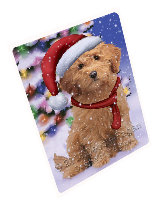 Winterland Wonderland Goldendoodle Dog In Christmas Holiday Scenic Background Cutting Board C65715