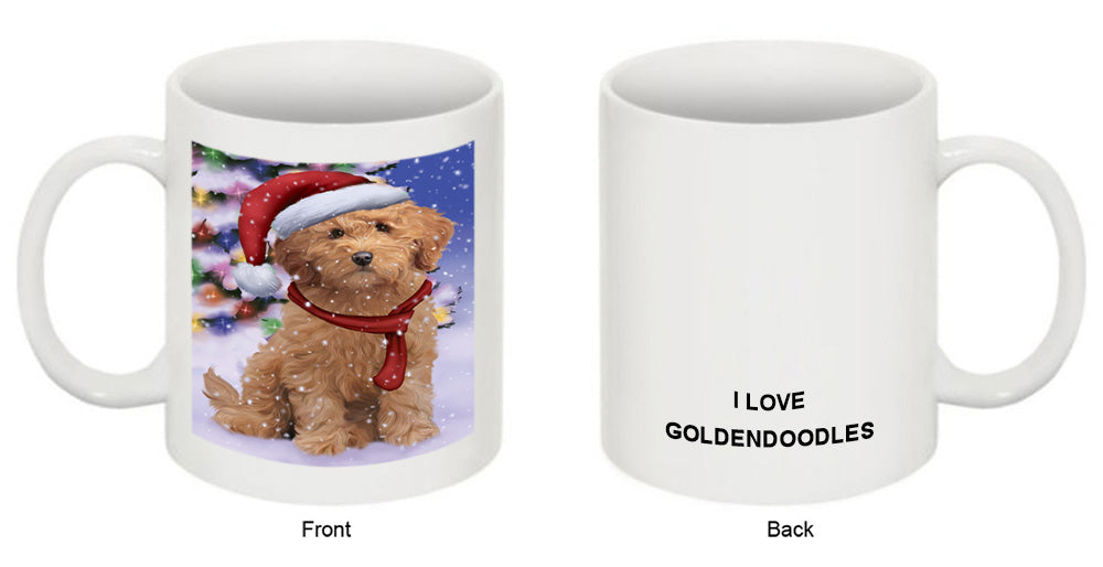 Winterland Wonderland Goldendoodle Dog In Christmas Holiday Scenic Background Coffee Mug MUG49155