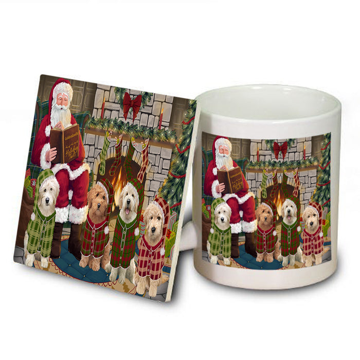 Christmas Cozy Holiday Tails Goldendoodles Dog Mug and Coaster Set MUC55119