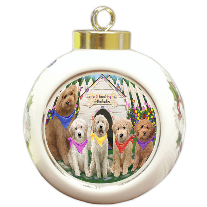 Spring Dog House Goldendoodles Dog Round Ball Christmas Ornament RBPOR52206