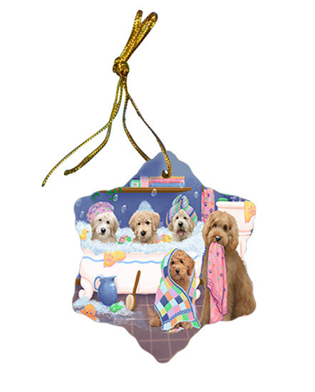Rub A Dub Dogs In A Tub Goldendoodles Dog Star Porcelain Ornament SPOR57147