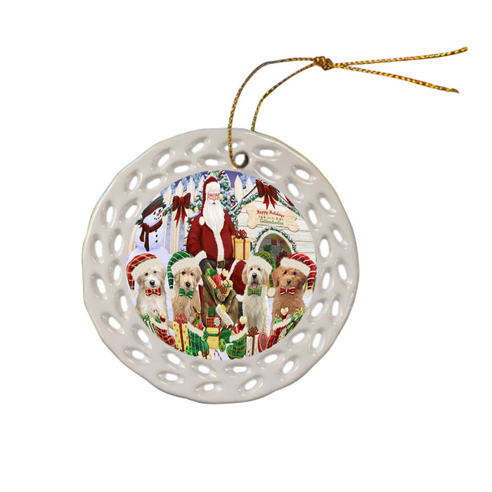 Christmas Dog House Goldendoodles Dog Ceramic Doily Ornament DPOR52602