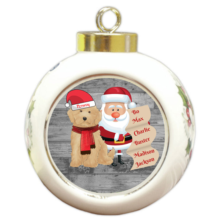 Custom Personalized Santa with Goldendoodle Dog Christmas Round Ball Ornament