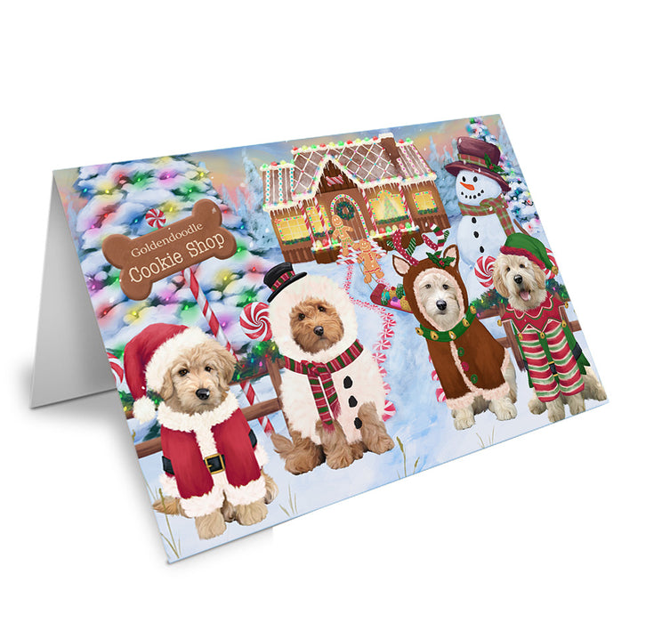 Holiday Gingerbread Cookie Shop Goldendoodles Dog Handmade Artwork Assorted Pets Greeting Cards and Note Cards with Envelopes for All Occasions and Holiday Seasons GCD73721