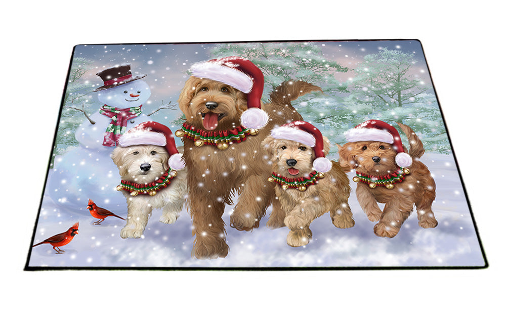 Christmas Running Family Dogs Goldendoodles Dog Floormat FLMS54541