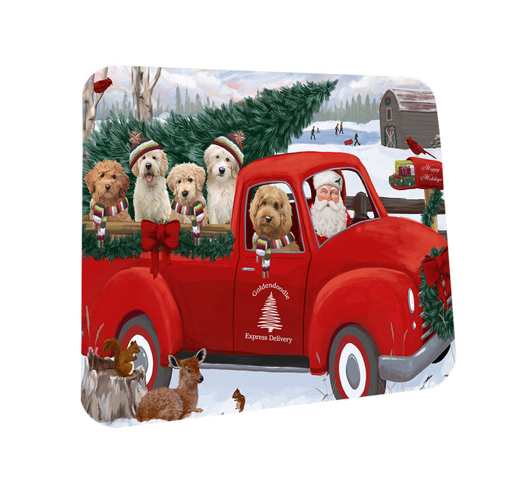 Christmas Santa Express Delivery Goldendoodles Dog Family Coasters Set of 4 CST54996
