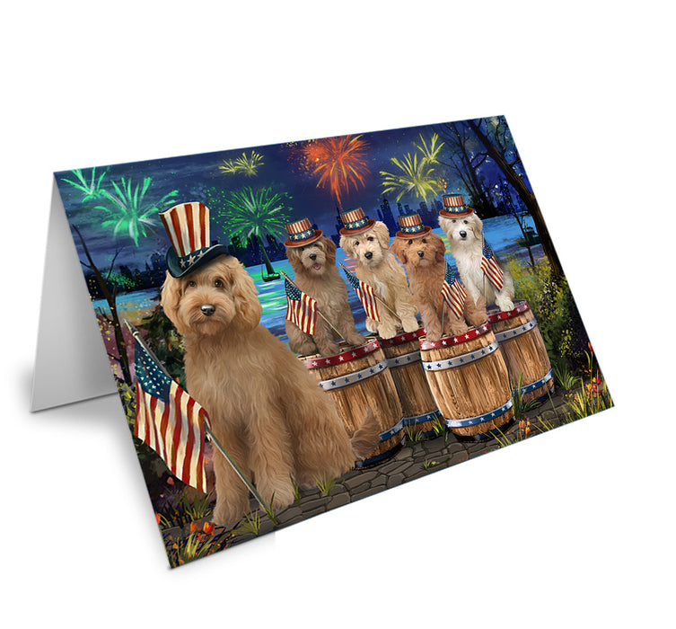 4th of July Independence Day Fireworks Goldendoodles at the Lake Handmade Artwork Assorted Pets Greeting Cards and Note Cards with Envelopes for All Occasions and Holiday Seasons GCD57131