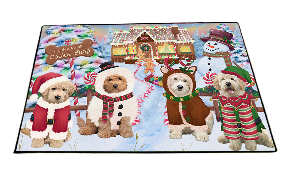 Holiday Gingerbread Cookie Shop Goldendoodles Dog Floormat FLMS53253