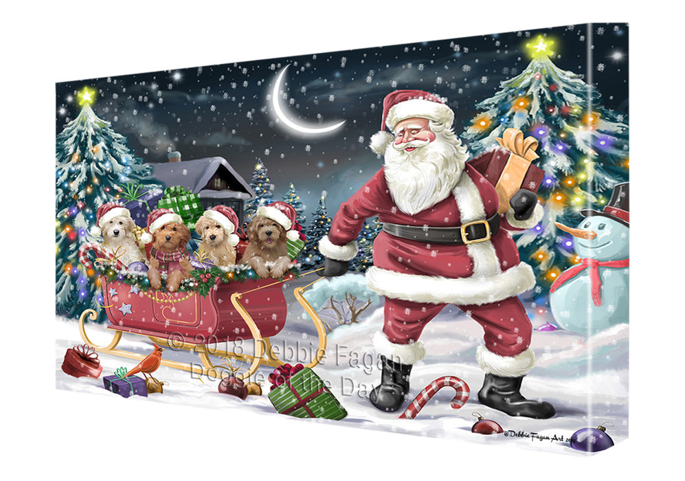 Santa Sled Dogs Christmas Happy Holidays Goldendoodles Dog Canvas Print Wall Art Décor CVS82736