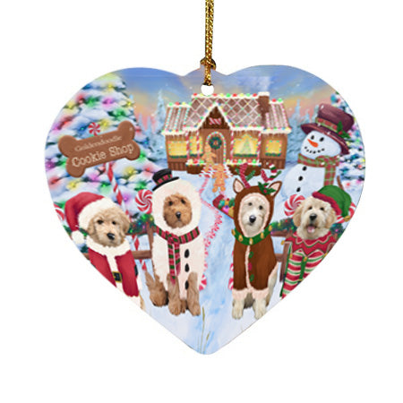 Holiday Gingerbread Cookie Shop Goldendoodles Dog Heart Christmas Ornament HPOR56758