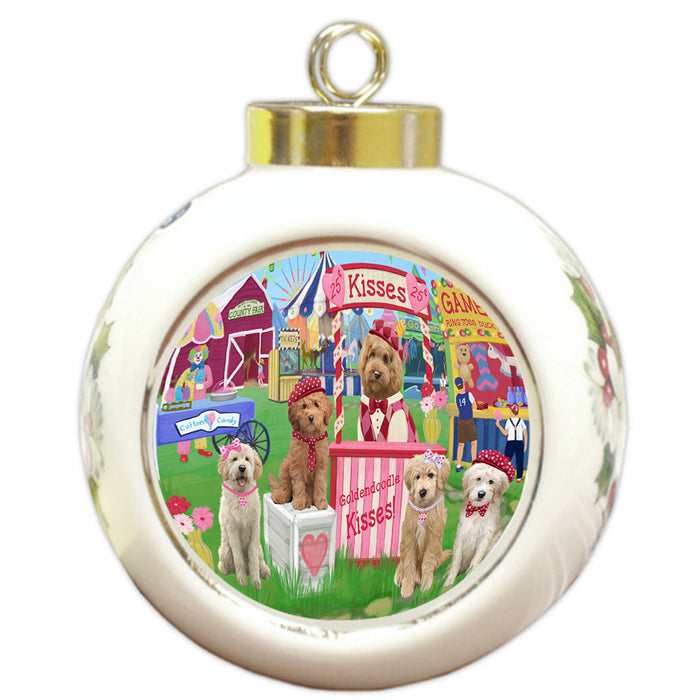 Carnival Kissing Booth Goldendoodles Dog Round Ball Christmas Ornament RBPOR56192