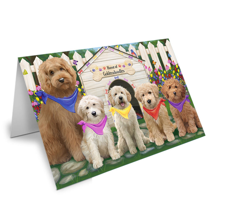 Spring Dog House Goldendoodles Dog Handmade Artwork Assorted Pets Greeting Cards and Note Cards with Envelopes for All Occasions and Holiday Seasons GCD60647