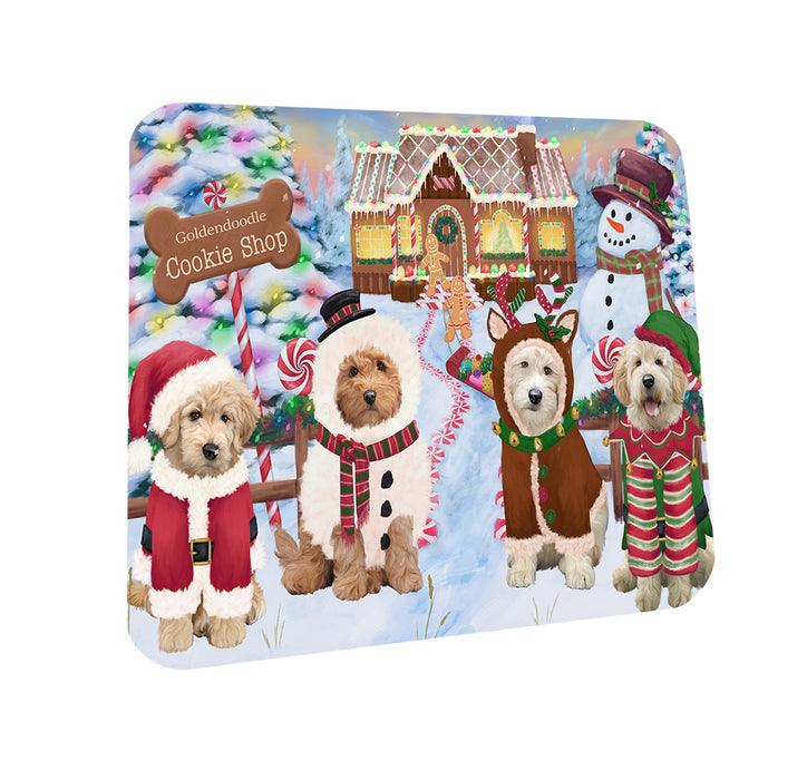 Holiday Gingerbread Cookie Shop Goldendoodles Dog Coasters Set of 4 CST56360