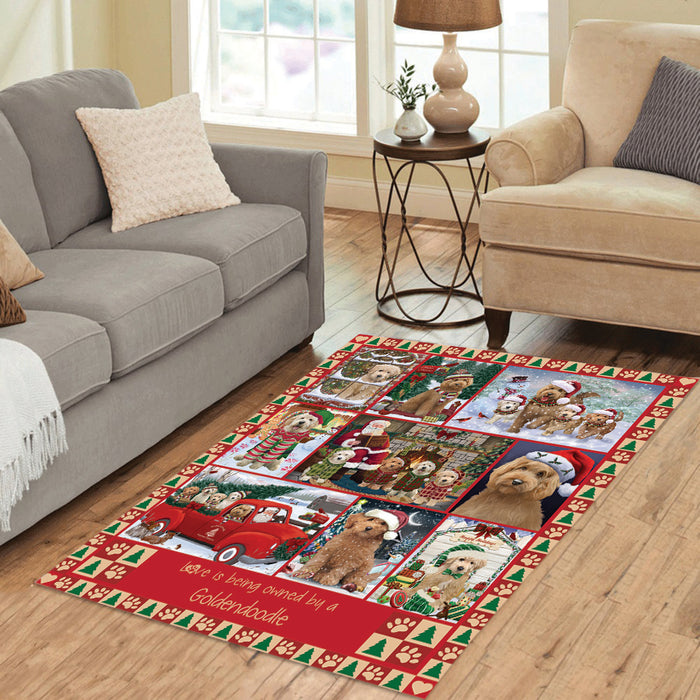 Love is Being Owned Christmas Goldendoodle Dogs Area Rug