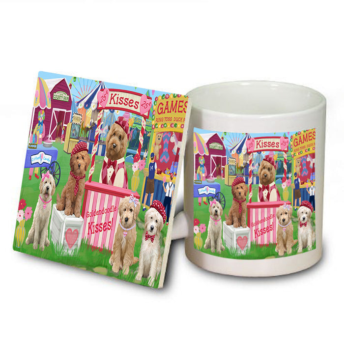 Carnival Kissing Booth Goldendoodles Dog Mug and Coaster Set MUC55828