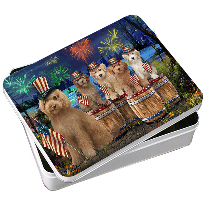 4th of July Independence Day Fireworks Goldendoodles at the Lake Photo Storage Tin PITN51034