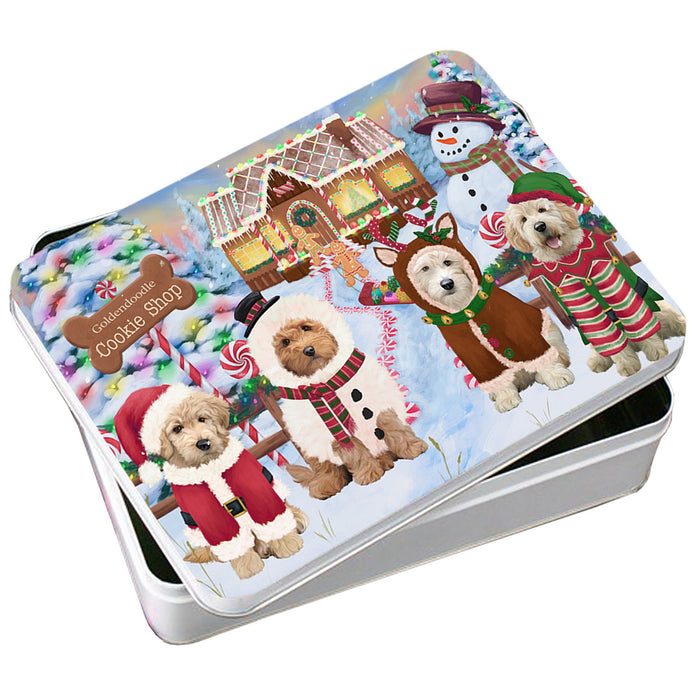 Holiday Gingerbread Cookie Shop Goldendoodles Dog Photo Storage Tin PITN56345