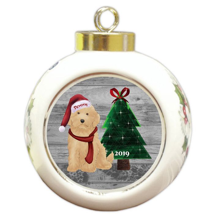 Custom Personalized Goldendoodle Dog Glassy Classy Christmas Round Ball Ornament