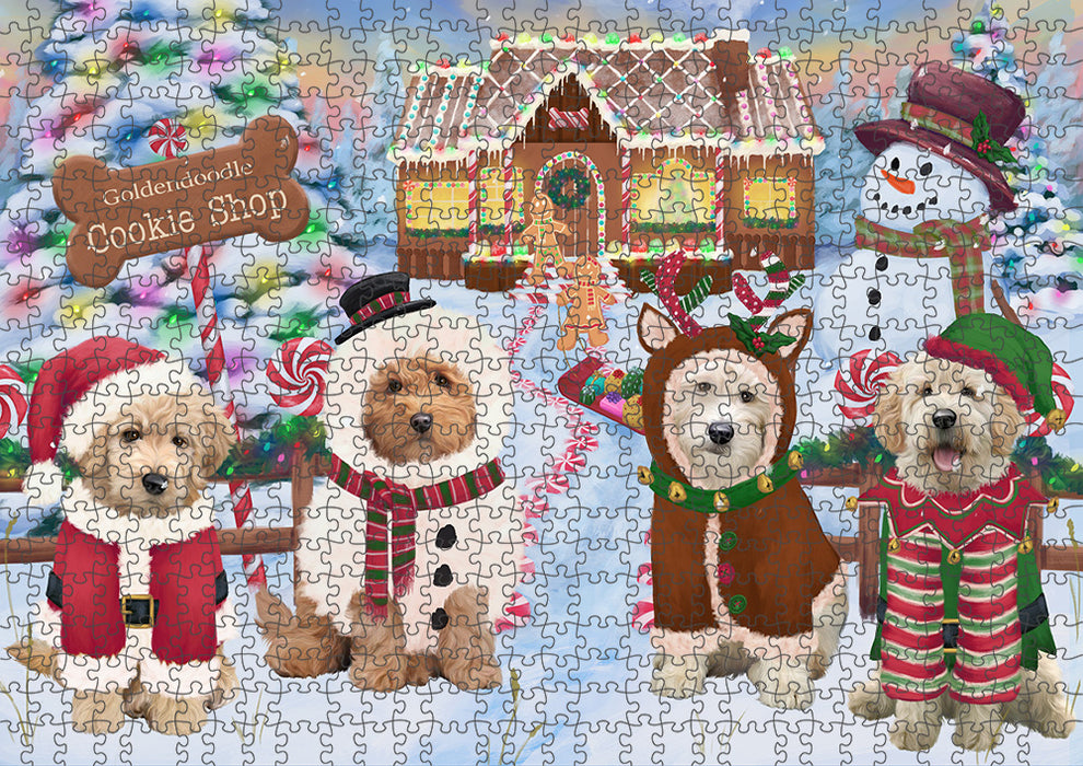 Holiday Gingerbread Cookie Shop Goldendoodles Dog Puzzle with Photo Tin PUZL93808