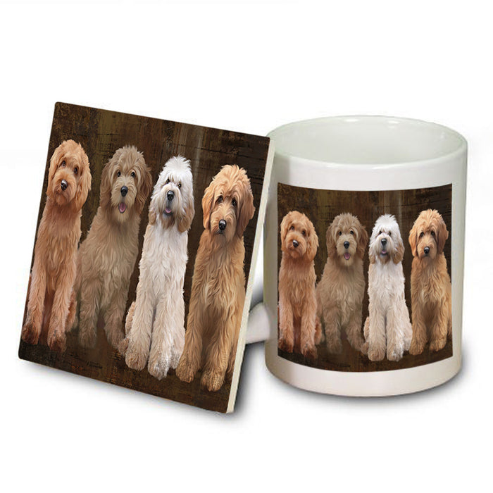 Rustic 4 Goldendoodles Dog Mug and Coaster Set MUC54352