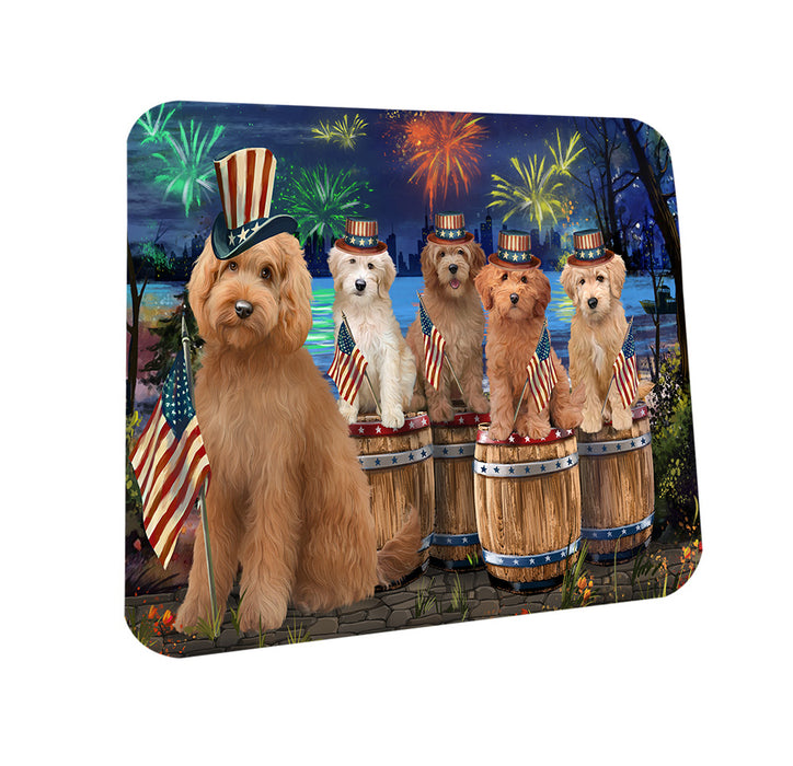 4th of July Independence Day Firework Goldendoodles Dog Coasters Set of 4 CST54068