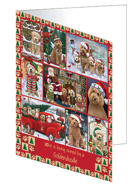 Love is Being Owned Christmas Goldendoodle Dogs Handmade Artwork Assorted Pets Greeting Cards and Note Cards with Envelopes for All Occasions and Holiday Seasons GCD78908