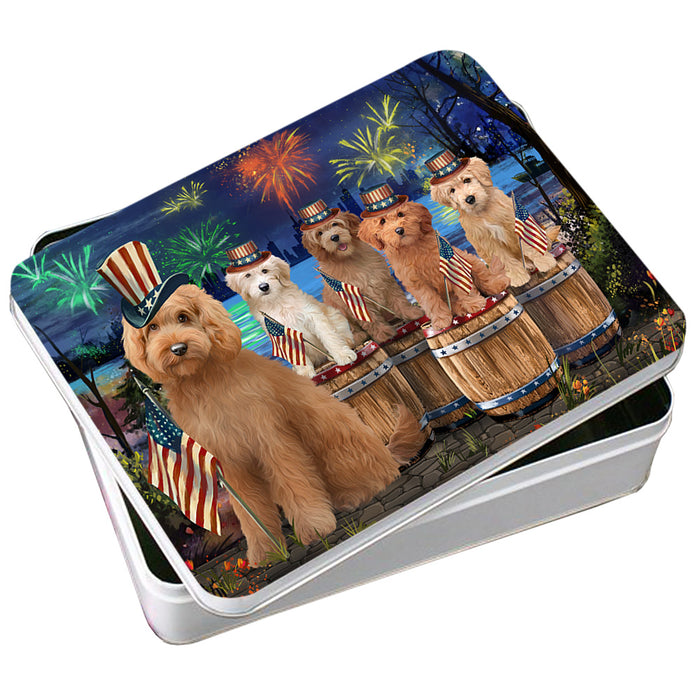 4th of July Independence Day Firework Goldendoodles Dog Photo Storage Tin PITN54053