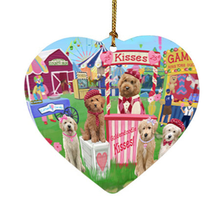 Carnival Kissing Booth Goldendoodles Dog Heart Christmas Ornament HPOR56192