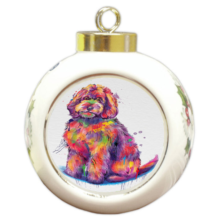Watercolor Goldendoodle Dog Round Ball Christmas Ornament RBPOR58323