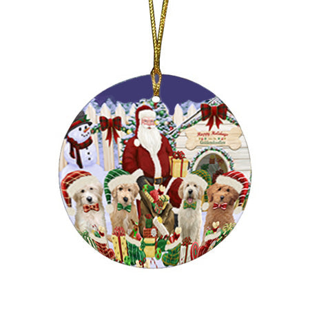 Christmas Dog House Goldendoodles Dog Round Flat Christmas Ornament RFPOR52593