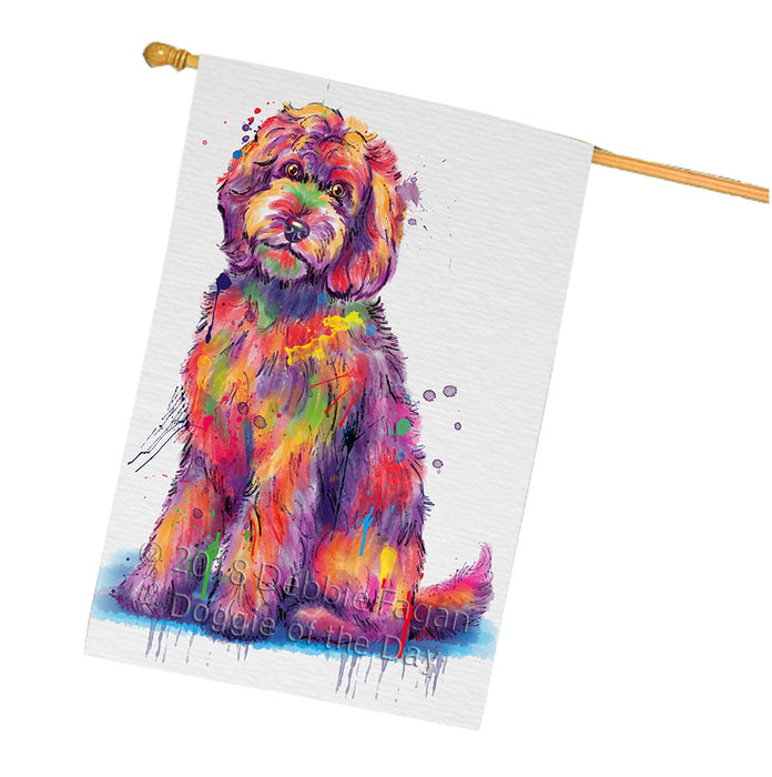 Watercolor Goldendoodle Dog House Flag FLG65220