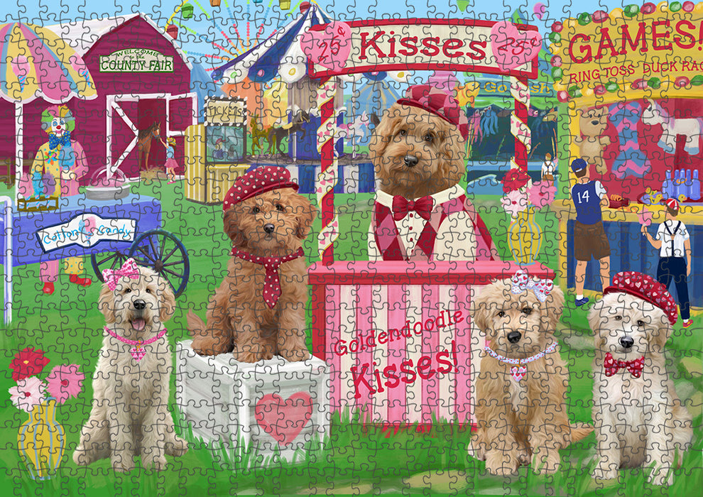 Carnival Kissing Booth Goldendoodles Dog Puzzle with Photo Tin PUZL91548