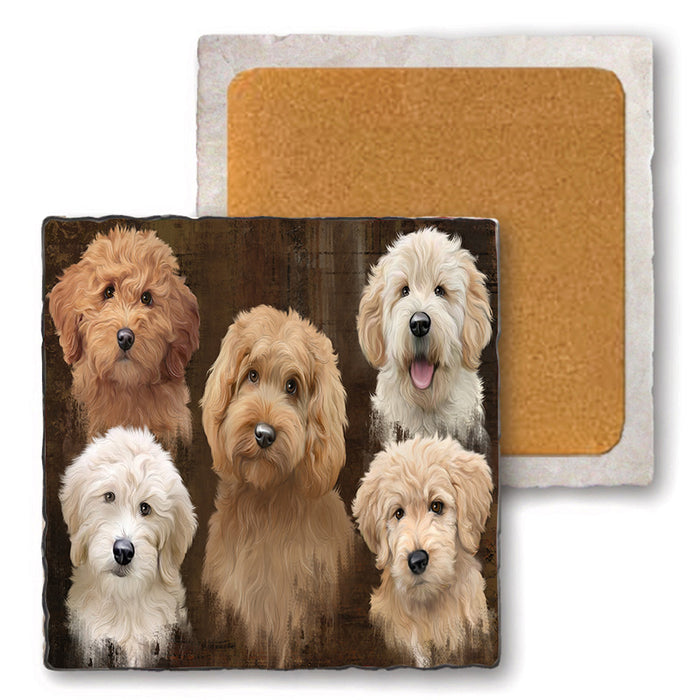 Rustic 5 Goldendoodle Dog Set of 4 Natural Stone Marble Tile Coasters MCST49134