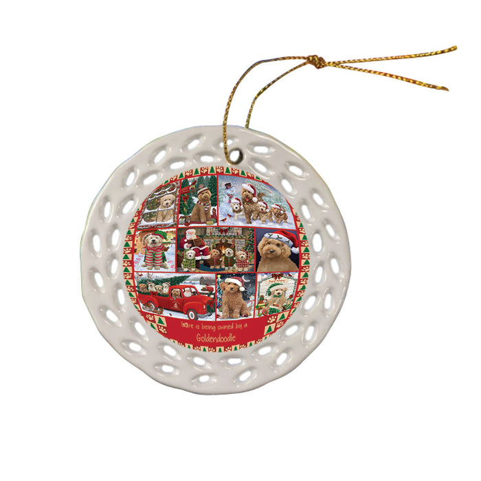 Love is Being Owned Christmas Goldendoodle Dogs Ceramic Doily Ornament DPOR57854