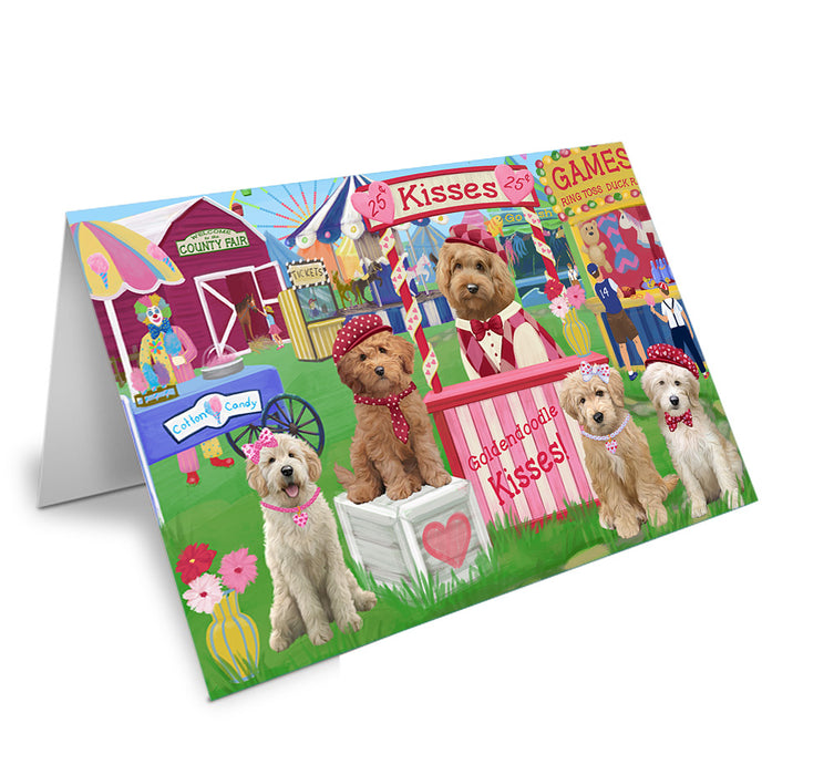 Carnival Kissing Booth Goldendoodles Dog Handmade Artwork Assorted Pets Greeting Cards and Note Cards with Envelopes for All Occasions and Holiday Seasons GCD72023
