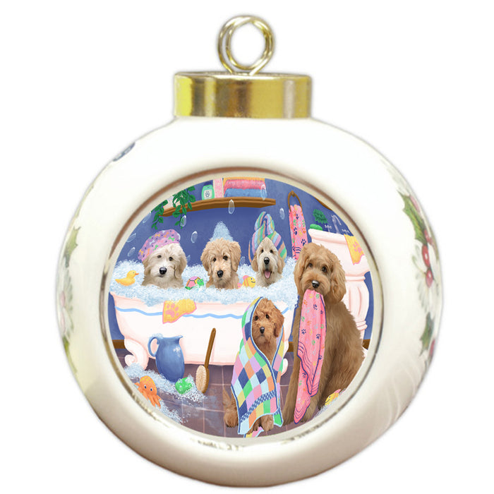 Rub A Dub Dogs In A Tub Goldendoodles Dog Round Ball Christmas Ornament RBPOR57147