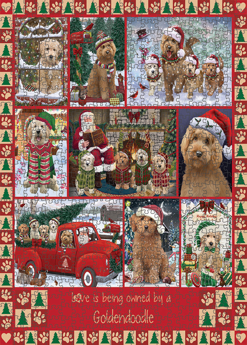 Love is Being Owned Christmas Goldendoodle Dogs Puzzle with Photo Tin PUZL99384