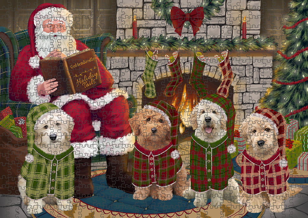 Christmas Cozy Holiday Tails Goldendoodles Dog Puzzle with Photo Tin PUZL88712