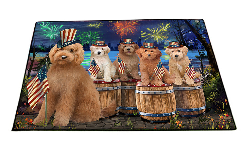 4th of July Independence Day Firework Goldendoodles Dog Floormat FLMS54365