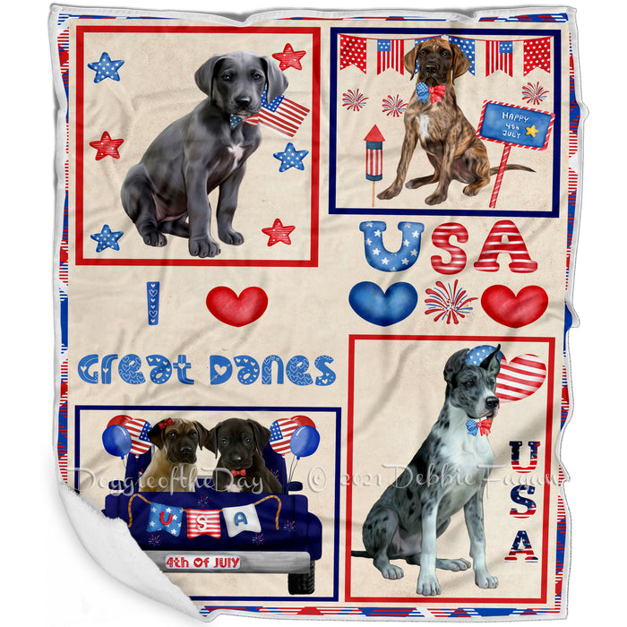 4th of July Independence Day I Love USA Great Dane Dogs Blanket BLNKT143507