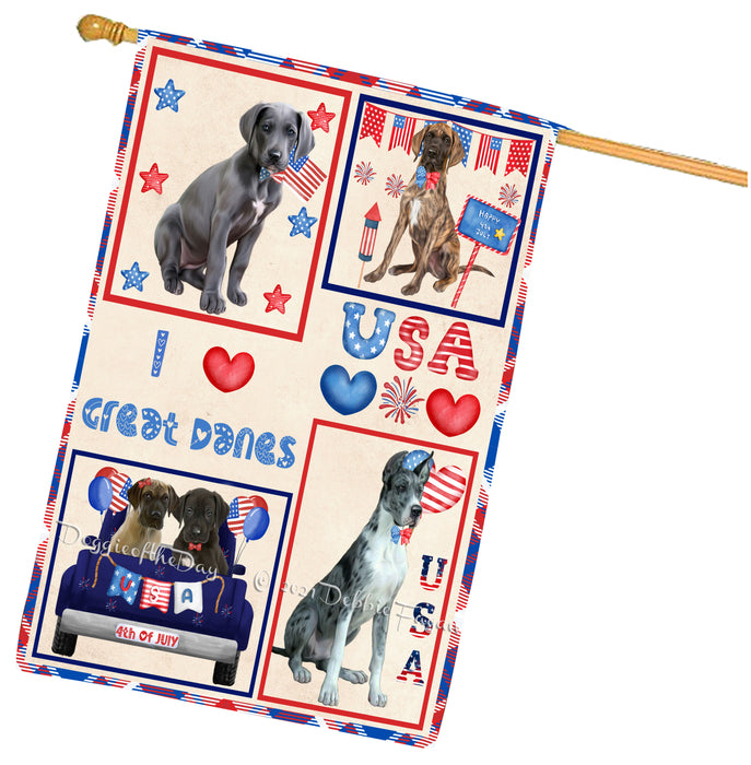 4th of July Independence Day I Love USA Great Dane Dogs House flag FLG66960
