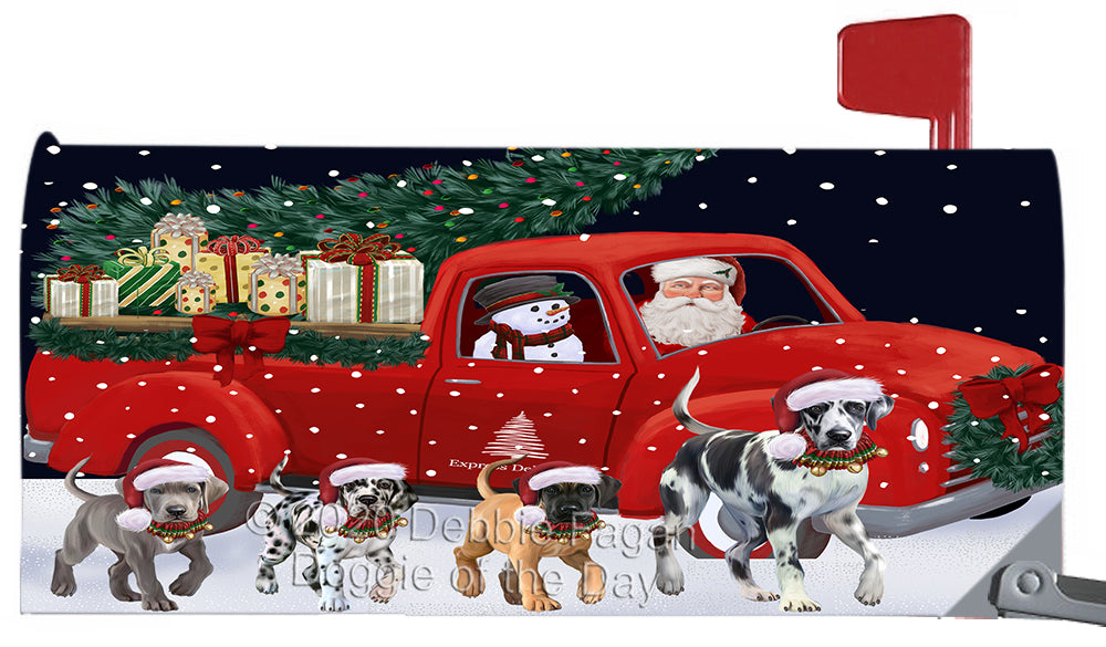 Christmas Express Delivery Red Truck Running Great Dane Dog Magnetic Mailbox Cover Both Sides Pet Theme Printed Decorative Letter Box Wrap Case Postbox Thick Magnetic Vinyl Material