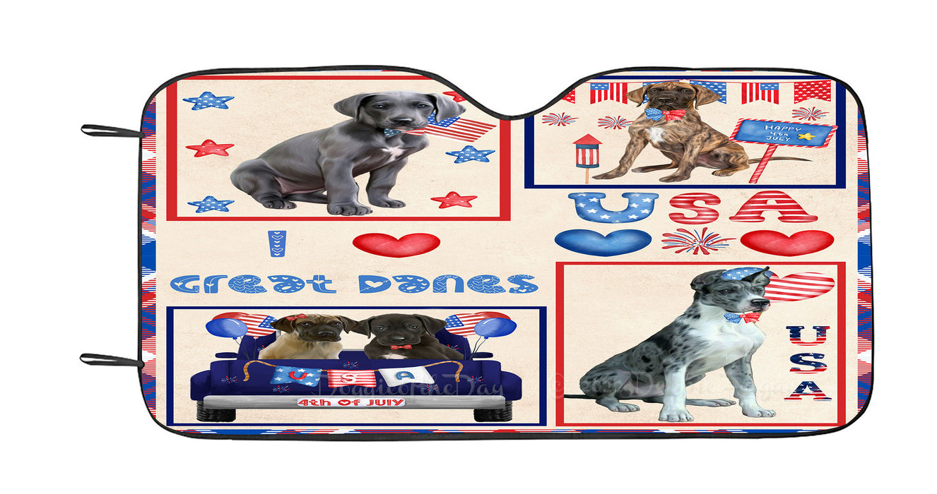 4th of July Independence Day I Love USA Great Dane Dogs Car Sun Shade Cover Curtain