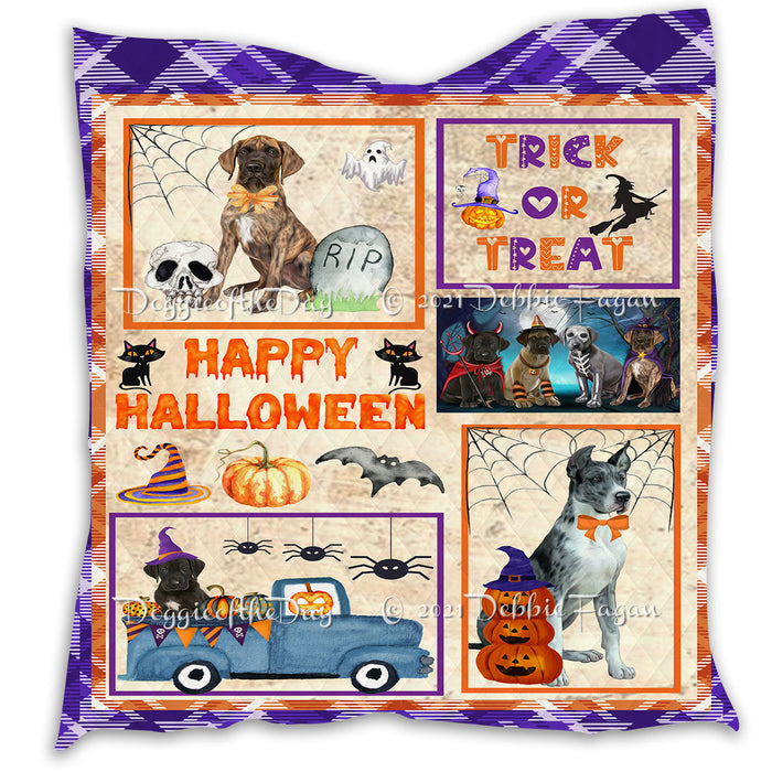 Happy Halloween Trick or Treat Pumpkin Great Dane Dogs Lightweight Soft Bedspread Coverlet Bedding Quilt QUILT60916
