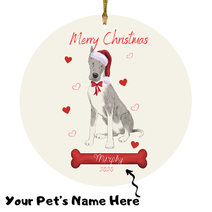 Personalized Merry Christmas  Great Dane Dog Christmas Tree Round Flat Ornament RBPOR58962