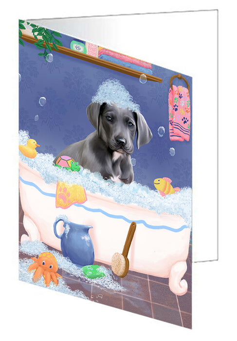 Rub A Dub Dog In A Tub Great Dane Dog Handmade Artwork Assorted Pets Greeting Cards and Note Cards with Envelopes for All Occasions and Holiday Seasons GCD79439