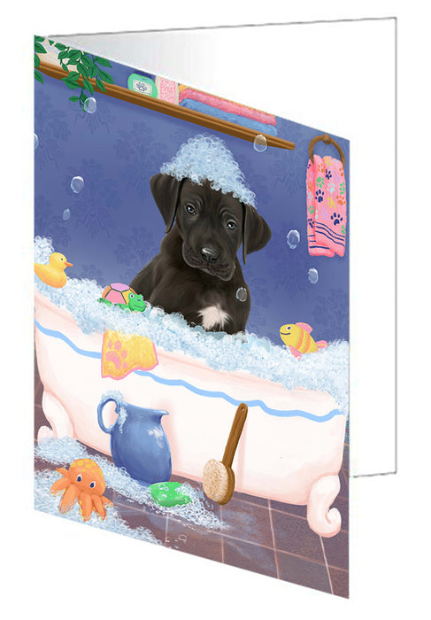 Rub A Dub Dog In A Tub Great Dane Dog Handmade Artwork Assorted Pets Greeting Cards and Note Cards with Envelopes for All Occasions and Holiday Seasons GCD79442