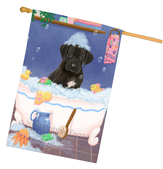 Rub A Dub Dog In A Tub Great Dane Dog House Flag FLG66288