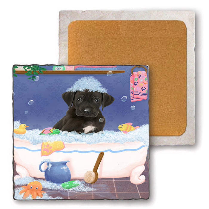 Rub A Dub Dog In A Tub Great Dane Dog Set of 4 Natural Stone Marble Tile Coasters MCST52376
